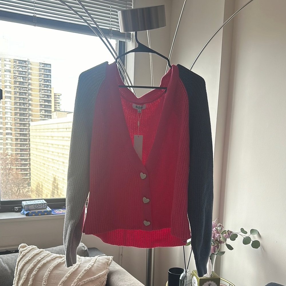 Colorblock Cardigan with Heart Buttons